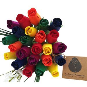 2 Doz Autism Aware Rainbow Wooden Roses Flower Bouquet. The Original Wooden Rose
